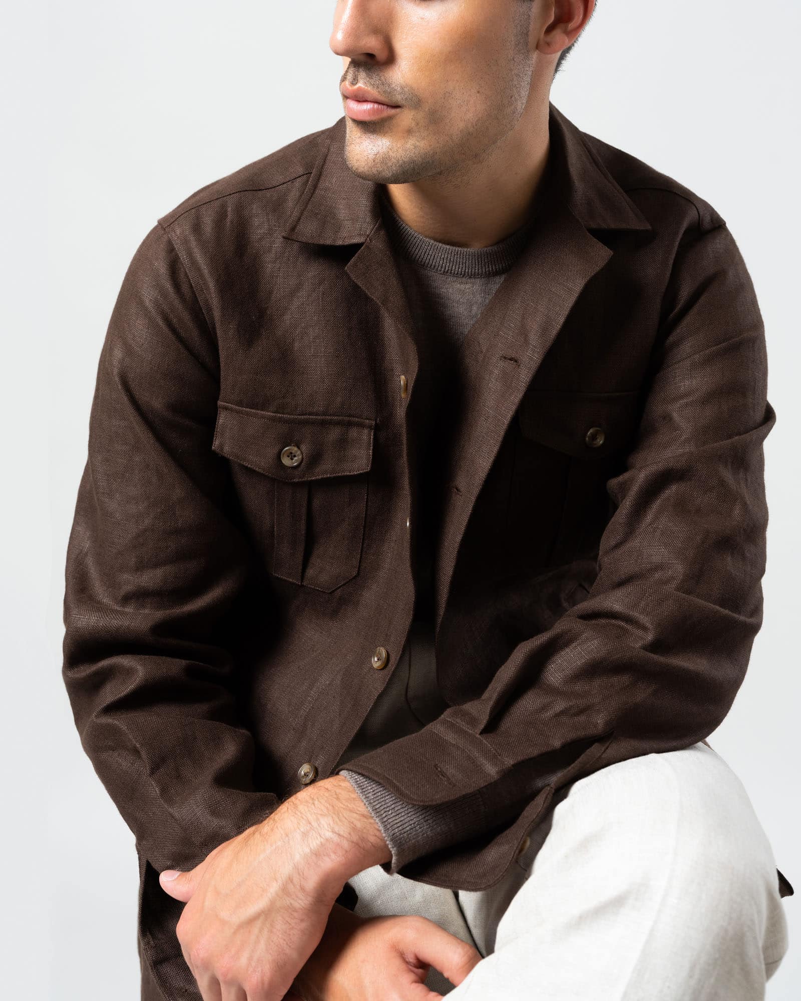 Brun shirt jacket i linne image 5