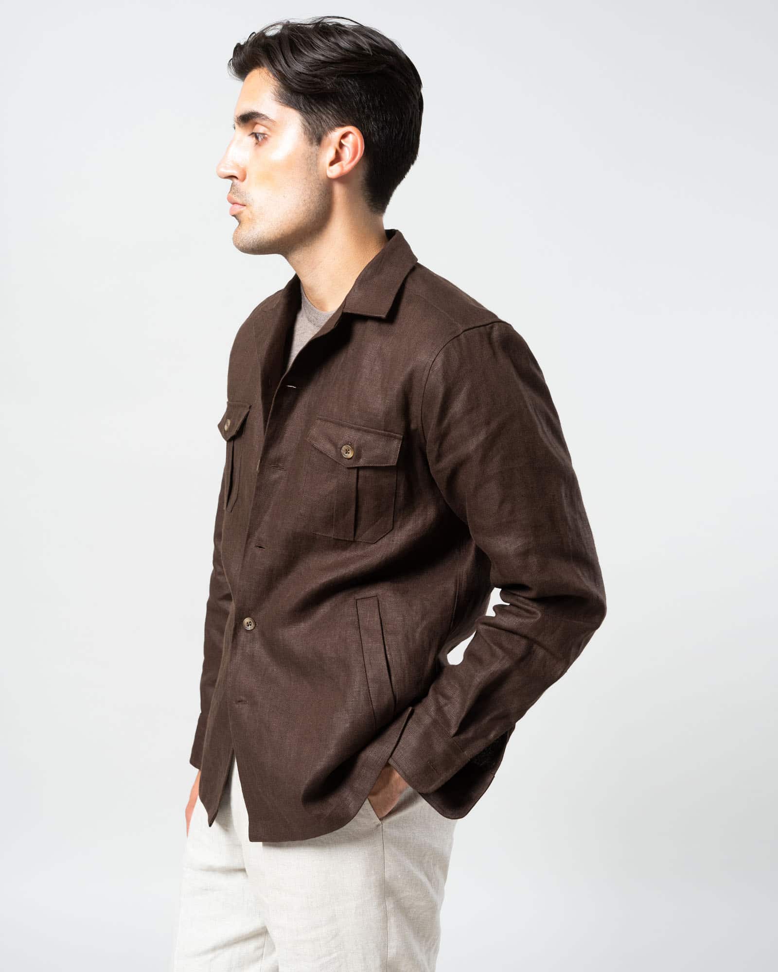 Brun shirt jacket i linne image 6